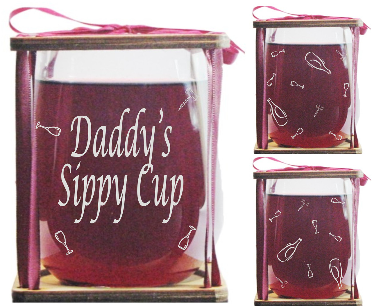 Daddy's Sippy Cup Stemless Wine Glass and Presentation Packaging