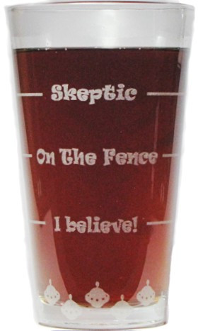 Alien UFO "Drink 'Till You Believe" Laser Engraved 16 Oz. Pint Glass / Beer Glass
