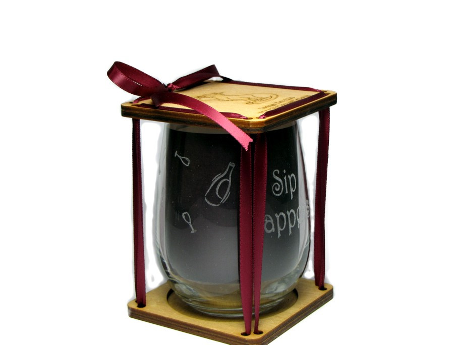 Sip Happens 360 Degree Engraved Stemless Wine Glass