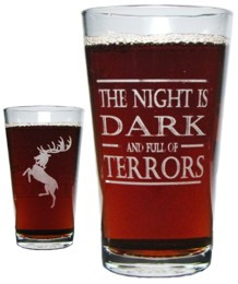 Baratheon "The Night Is Dark And Full Of Terrors" 16oz. Laser Engraved Pint Glass / Beer Glass