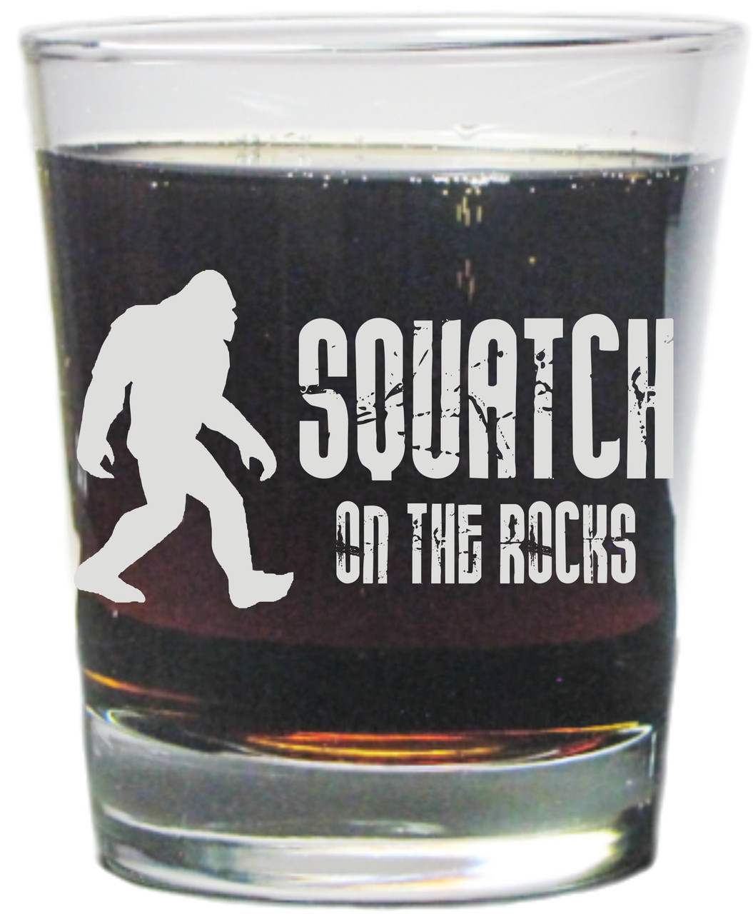 Bigfoot "Squatch On The Rocks" - Engraved Hi-Ball Rocks Glass - 13 Oz - Permanently Etched - Fun & Unique Gift!