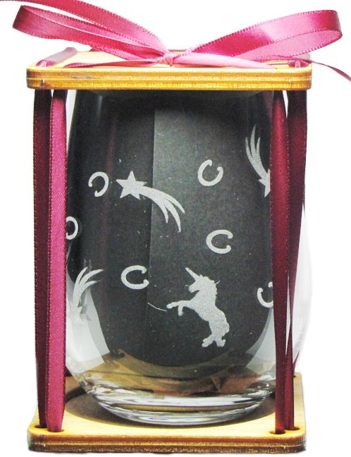 Unicorn Drink 'Till You Believe - Stemless Wine Glass - Permanently Etched 360 Degrees around Glass - Fun & Unique Gift!