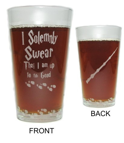 I Solemnly Swear That I Am Up To No Good Set of Four 16 oz. Engraved Pint Glasses / Beer Glasses