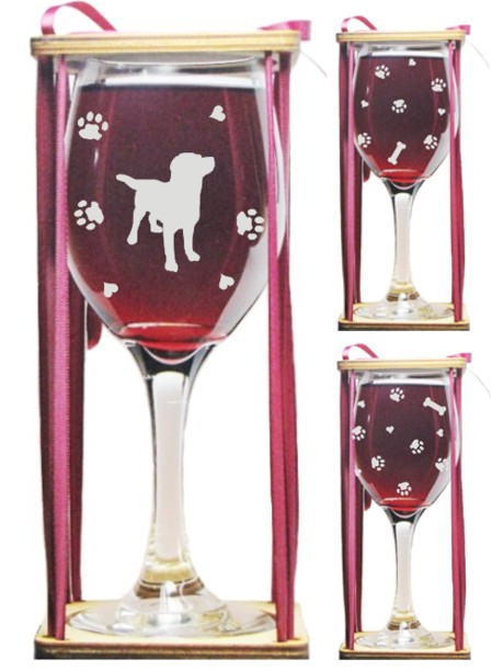 Dog Stemmed Wine Glass with Charm and Presentation Packaging
