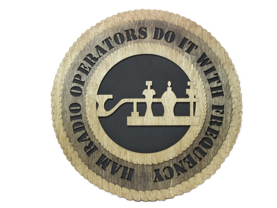 Ham Radio Wall Plaque "HAM RADIO OPERATORS DO IT WITH FREQUENCY" with 3D Laser Cut Keyer