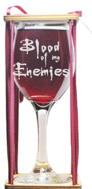Blood of My Enemies Stemmed Wine Glass with Charm and Presentation Packaging