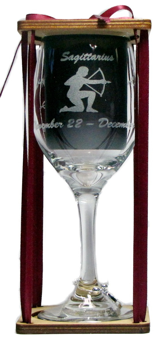 Sagittarius Astrological Sign Stemmed Wine Glass with Charm and Presentation Packaging