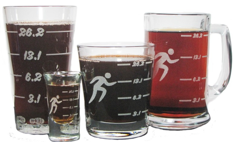 Runner 5k, 10k, 1/2 Marathon, and Marathon Gift Set with Mug, Pint, Rocks and Shot Glass
