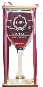 Vintage 1997 Stemmed Wine Glass with Charm and Presentation Packaging