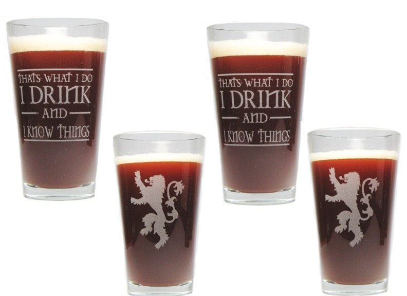 I Drink and I Know Things Set of Four 16oz. Heavy Duty Laser Engraved Pint Glasses / Beer Glasses
