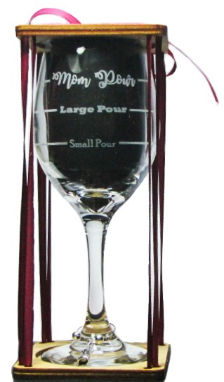Small Pour - Large Pour - Mom Pour Stemmed Wine Glass with Charm and Presentation Packaging