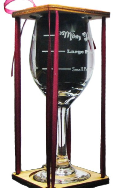 Small Pour - Large Pour - Mom Pour Stemmed Wine Glass with Charm and Presentation Packaging