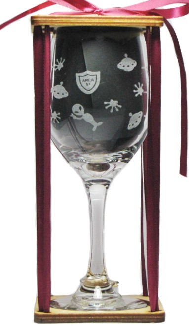 Alien UFO Drink 'Till You Believe Stemmed Wine Glass with Charm and Presentation Packaging