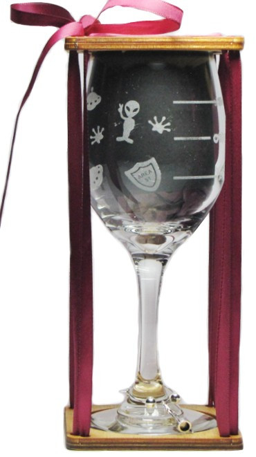 Alien UFO Drink 'Till You Believe Stemmed Wine Glass with Charm and Presentation Packaging