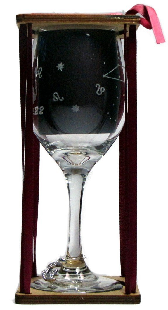 Leo Astrological Sign Stemmed Wine Glass with Charm and Presentation Packaging