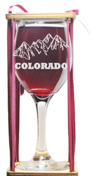 Colorado Mountains Stemmed Wine Glass with Charm and Presentation Packaging