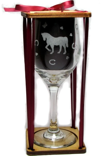 Horse Stemmed Wine Glass with Charm and Presentation Packaging