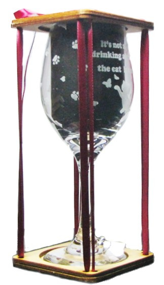 It's Not Drinking Alone If The Cat Is Home Stemmed Wine Glass with Charm and Presentation Packaging