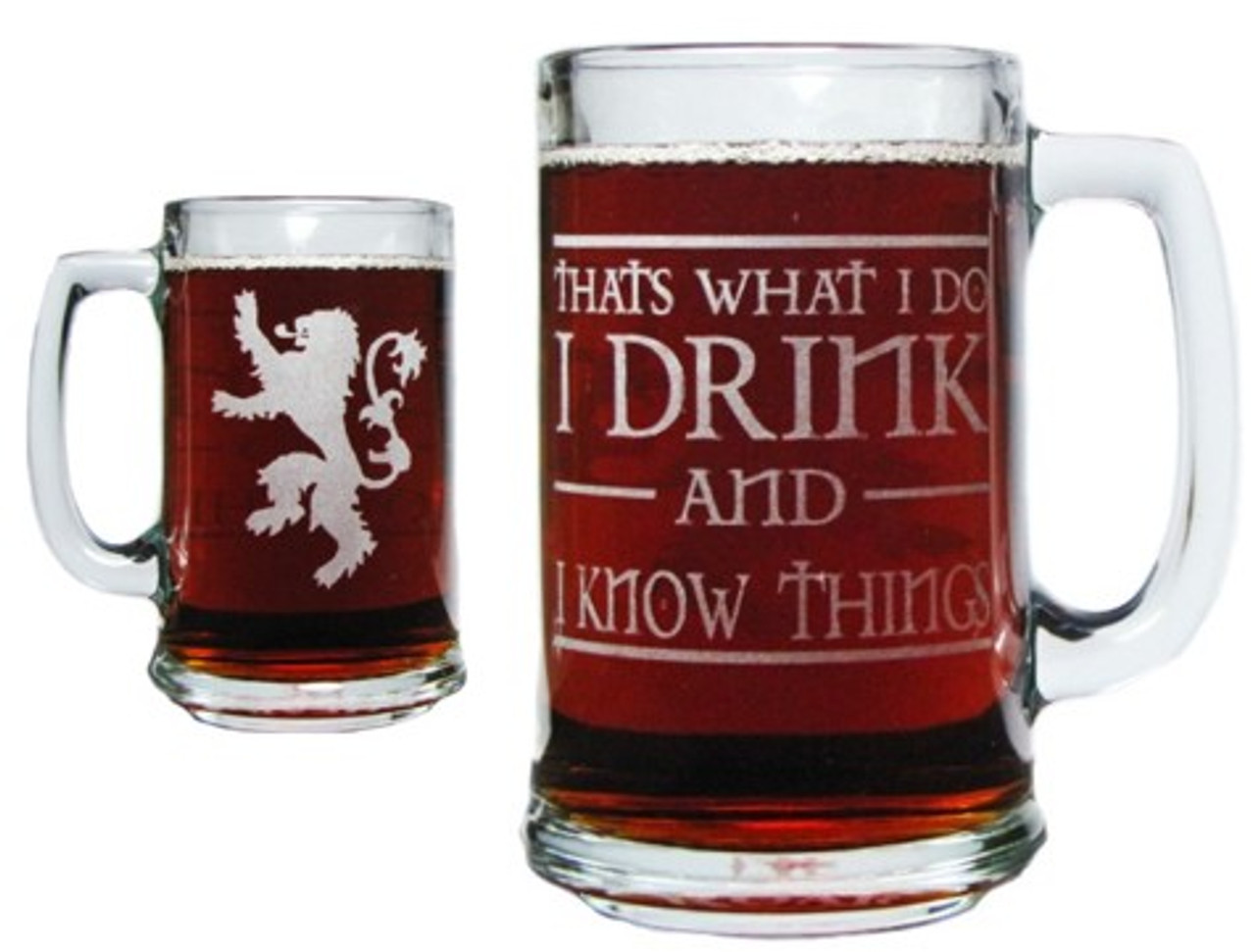 I Drink and I Know Things 15oz. Beer Mug with Handle - Engraved on Both Sides AND Bottom!