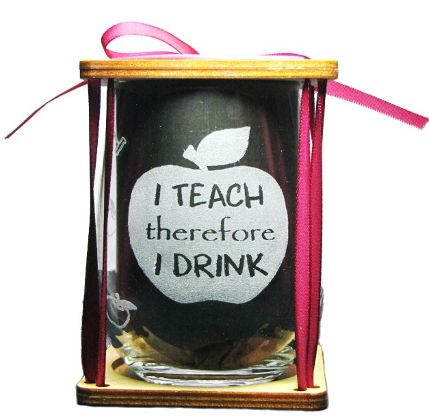 I TEACH THEREFORE I DRINK Engraved Stemless Wine Glass with 360 Degrees Engraving