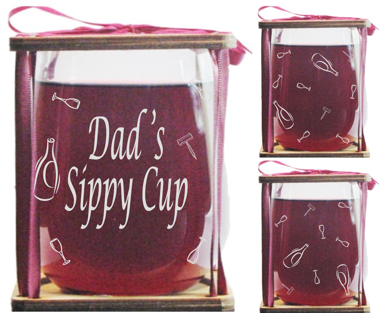 Dad's Sippy Cup Stemless Wine Glass and Presentation Packaging