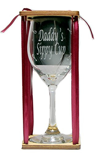 Daddy's Sippy Cup Stemmed Wine Glass with Charm and Presentation Packaging