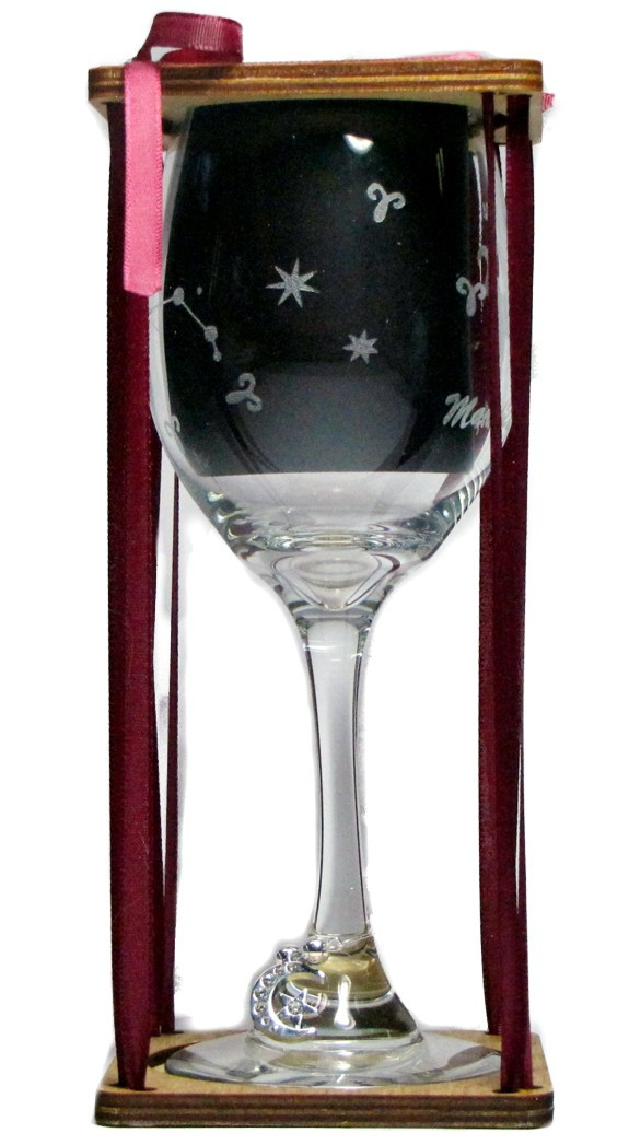 Aries Astrological Sign Stemmed Wine Glass with Charm and Presentation Packaging