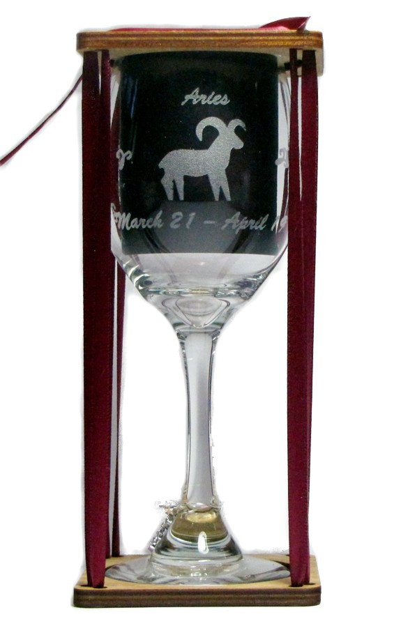 Aries Astrological Sign Stemmed Wine Glass with Charm and Presentation Packaging