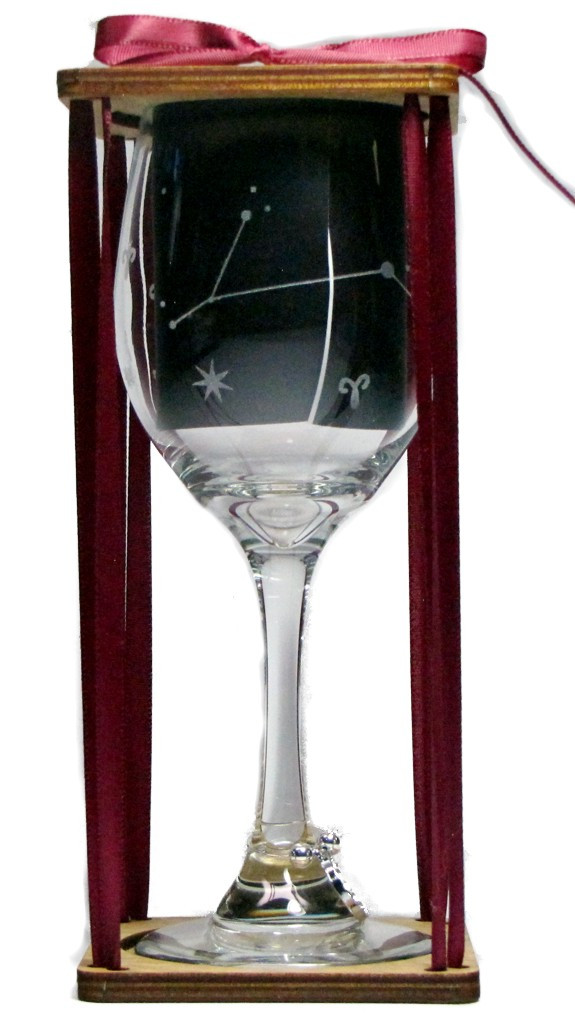 Aries Astrological Sign Stemmed Wine Glass with Charm and Presentation Packaging