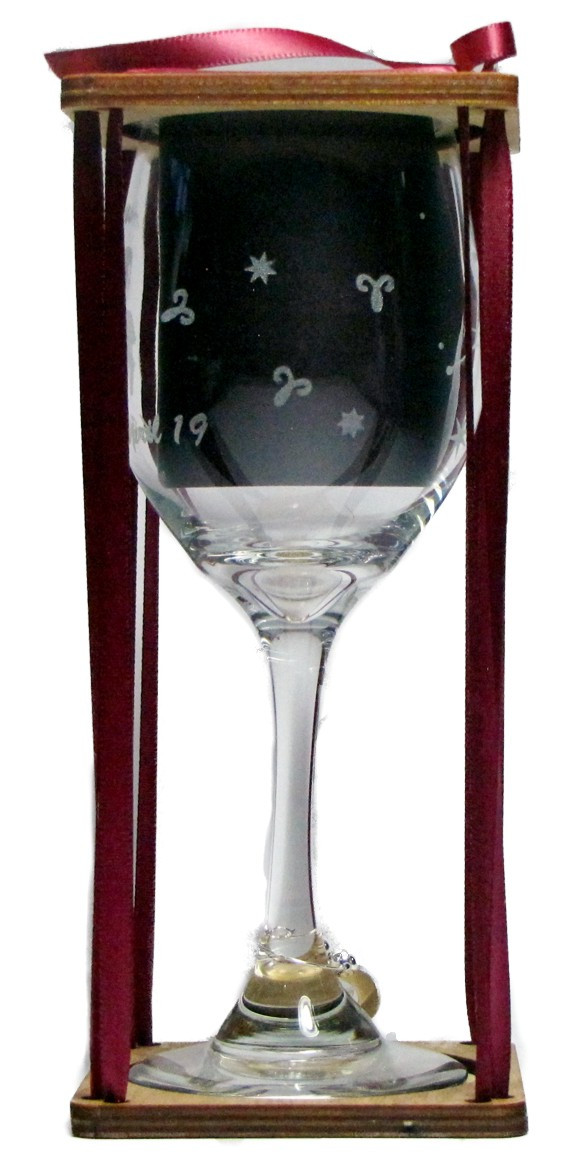 Aries Astrological Sign Stemmed Wine Glass with Charm and Presentation Packaging