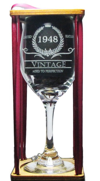 Vintage 1949 Stemmed Wine Glass with Charm and Presentation Packaging