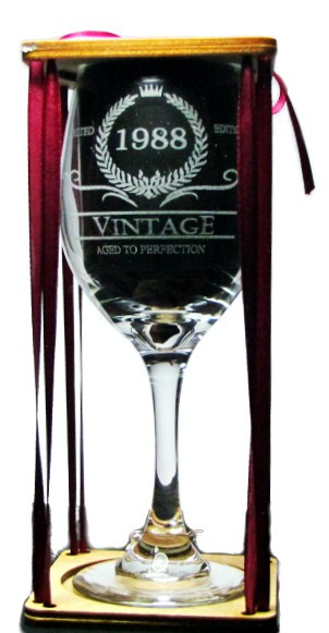 Vintage 1989 Stemmed Wine Glass with Charm and Presentation Packaging