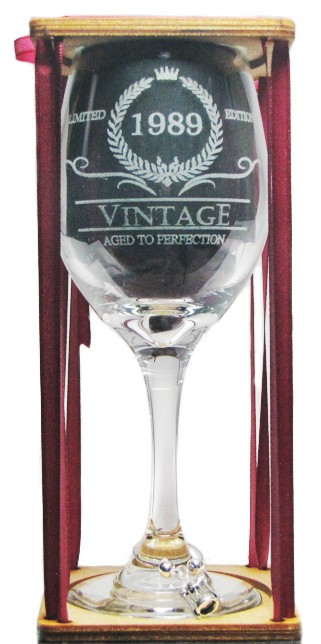 Vintage 1989 Stemmed Wine Glass with Charm and Presentation Packaging