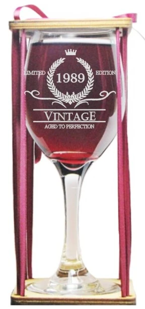 Vintage 1989 Stemmed Wine Glass with Charm and Presentation Packaging