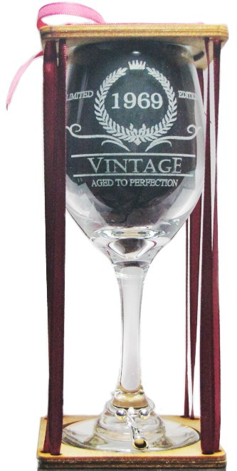 Vintage 1969 Stemmed Wine Glass with Charm and Presentation Packaging