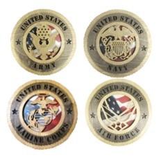 4 Branch Military Wall Plaque with American Flag Background