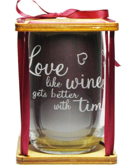 Love Like Wine Gets Better with Time 360 Degree Engraved Stemless Wine Glass
