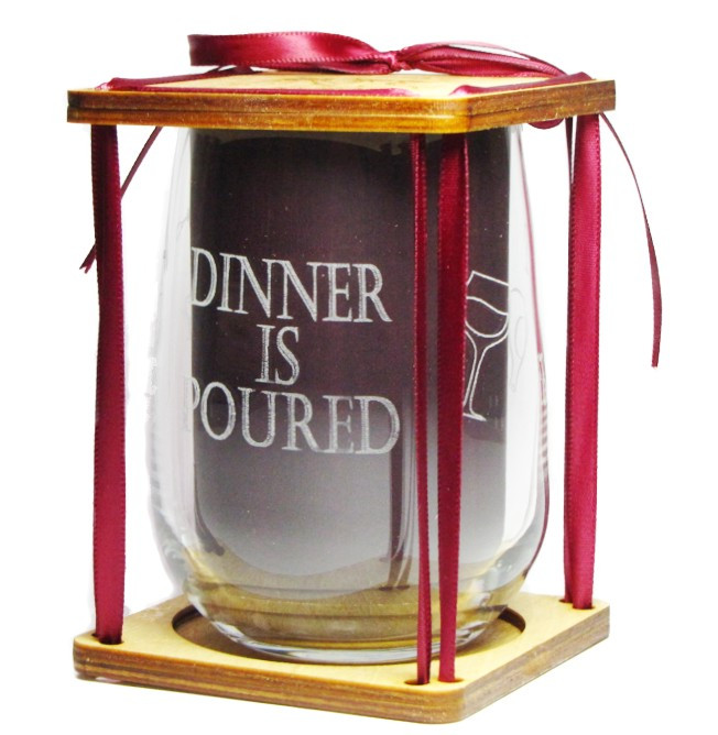 Dinner Is Poured 360 Degree Engraved Stemless Wine Glass