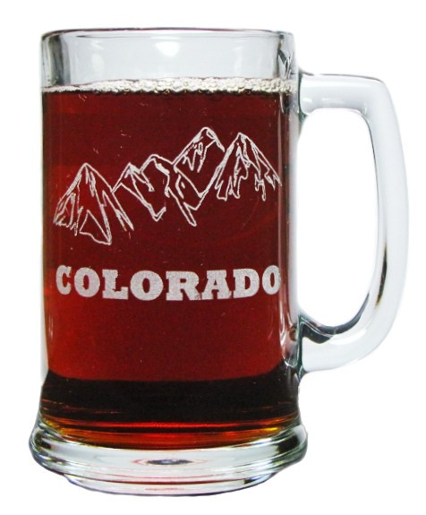 Colorado Mountains and Colorado Flag 15oz. Beer Mug with Handle - Engraved on Both Sides