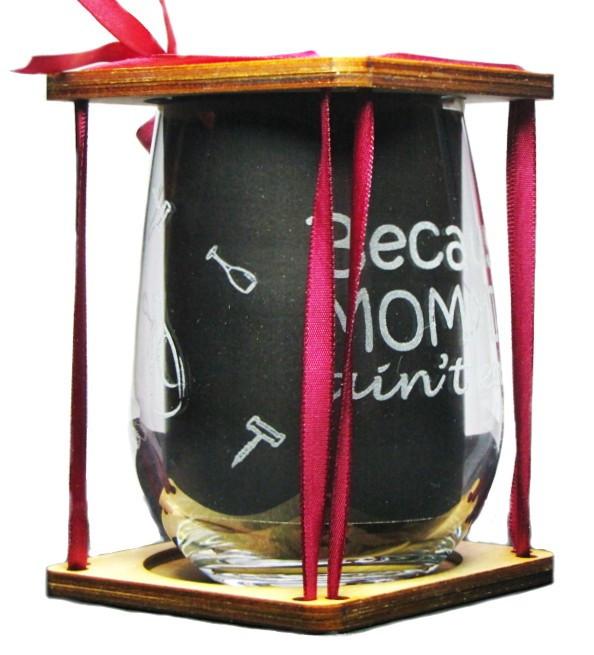 BECAUSE MOMMIN' AIN'T EASY 360 Degree Engraved Stemless Wine Glass