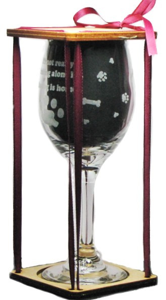 It's Not Drinking Alone If The Dog Is Home Stemmed Wine Glass with Charm and Presentation Packaging