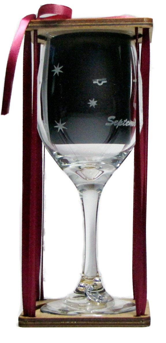 Libra Astrological Sign Stemmed Wine Glass with Charm and Presentation Packaging
