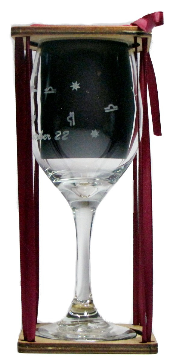 Libra Astrological Sign Stemmed Wine Glass with Charm and Presentation Packaging
