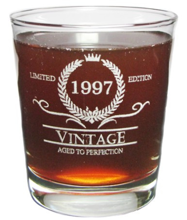 Vintage 1997 Special Edition Aged To Perfection - Engraved Hi-Ball Rocks Glass - 13 Oz - Permanently Etched - Fun & Unique Gift!