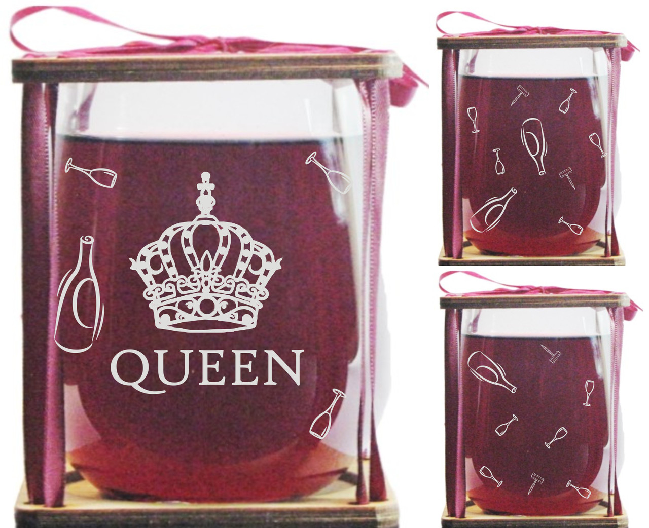 QUEEN 360 Degree Stemless Wine Glass and Presentation Packaging