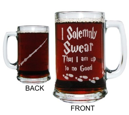 I Solemnly Swear That I Am Up To No Good Engraved on Both Sides AND Bottom 15oz. Beer Mug with Handle