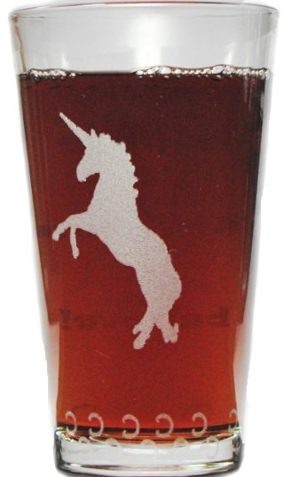Unicorn "Drink 'Till You Believe" 16 Ounce Laser Engraved Pint Glass / Beer Glass