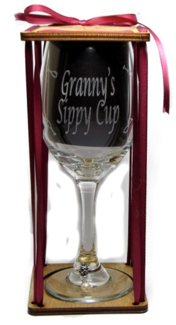 Granny's Sippy Cup Stemmed Wine Glass with Charm and Presentation Packaging