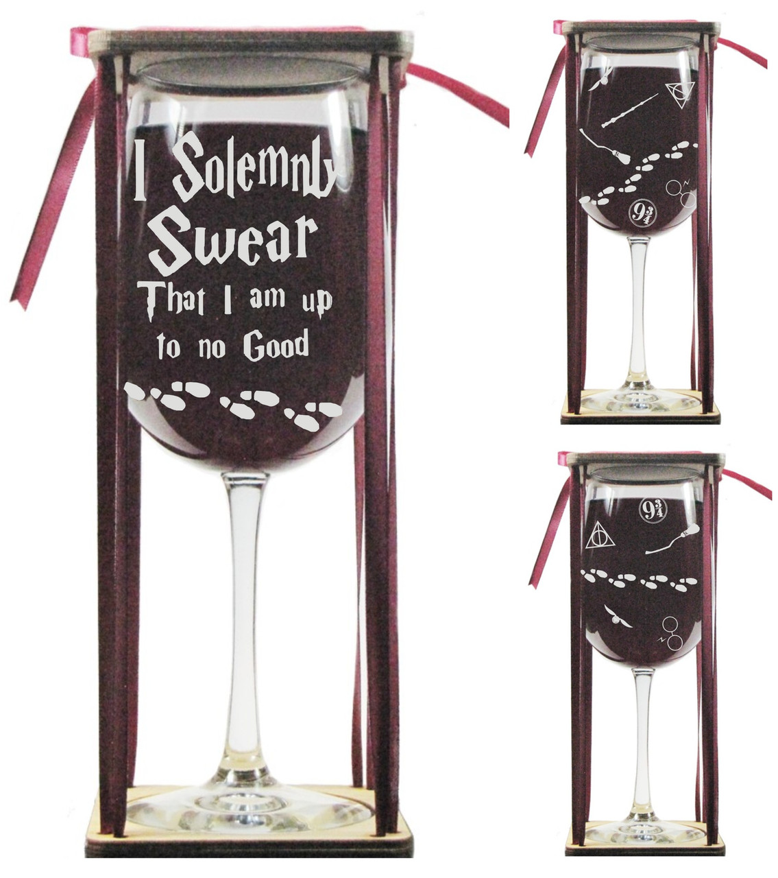 I Solemnly Swear That I Am Up To No Good 18.5 oz. Stemmed Wine Glass with Charm and Presentation Packaging