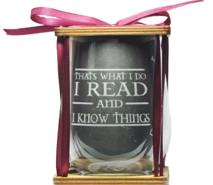 I Read and I Know Things 360 Degree Engraved Stemless Wine Glass